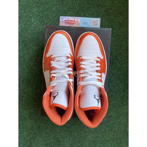 Air Jordan 1 Mid SE Satin Electro Orange Black White Mens Size 8 DM3531-800 Vnds